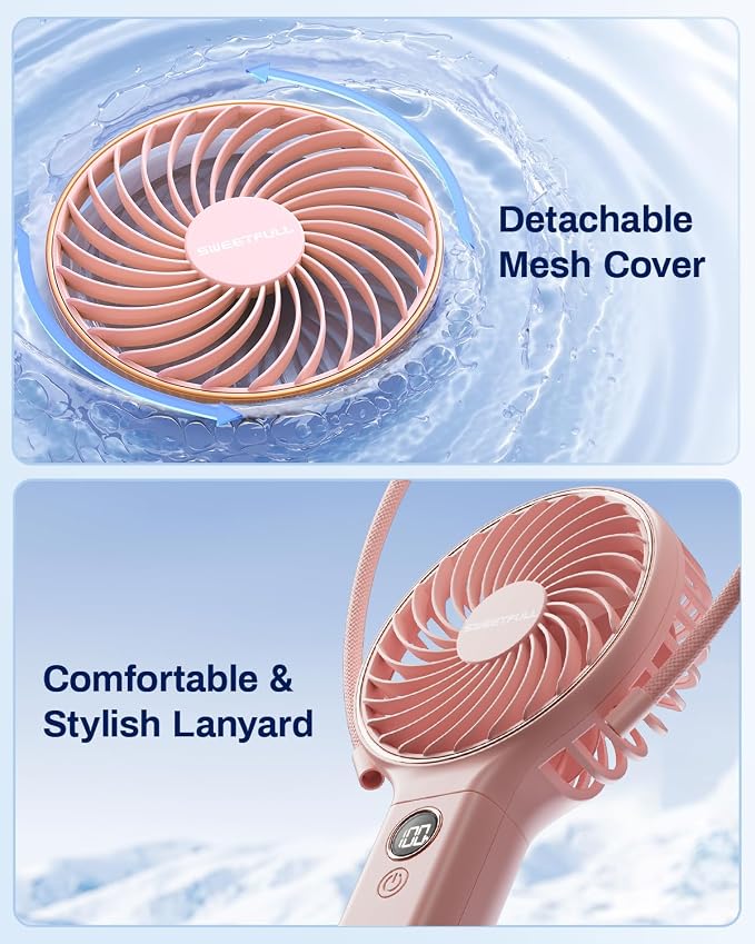 SWEETFULL Handheld Portable Fan, 5000mAh Rechargeable Battery, 6 Speed Wind, LED Digital Display, Foldable Electric Personal Mini Travel Fan with Backup Power, Summer Essentials Gifts for Women Girl - Image 8