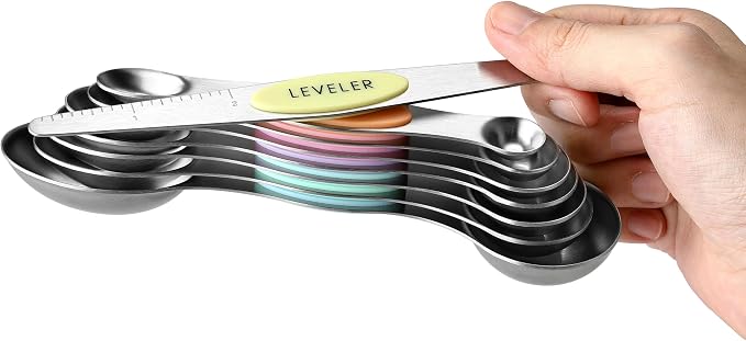 Spring Chef Stainless Steel Magnetic Measuring Spoons Set of 8, Pastel | Dual Sided Metal Teaspoon & Tablespoon Measuring Spoons with Leveler for Dry & Liquid Ingredients, Fits in Kitchen Spice Jars - Image 8