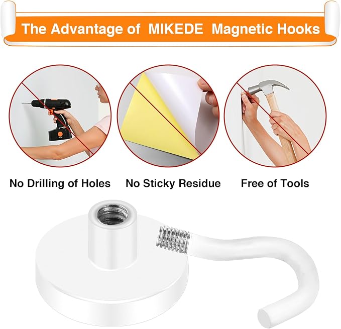 Magnetic Hooks 50LB+ Heavy Duty Magnet Hook for Cruise Cabins | Super Neodymium Hanging Hooks White Strong Magnets with Hook for Fridge Magnetic Hanger for Grill Toolbox - Pack of 4 - Image 4