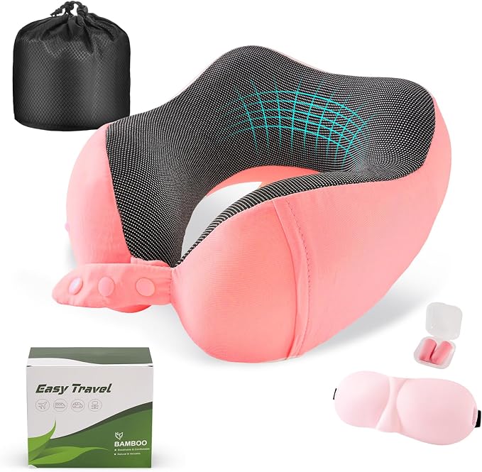 Cirorld Neck Pillow for Traveling, Travel Pillows for Airplanes,100% Pure Memory Foam Travel Neck Pillow, Adjustable Flight Pillow, Portable Plane Accessories with Eye Mask, Earplugs, Carry Bag by CIRORLD