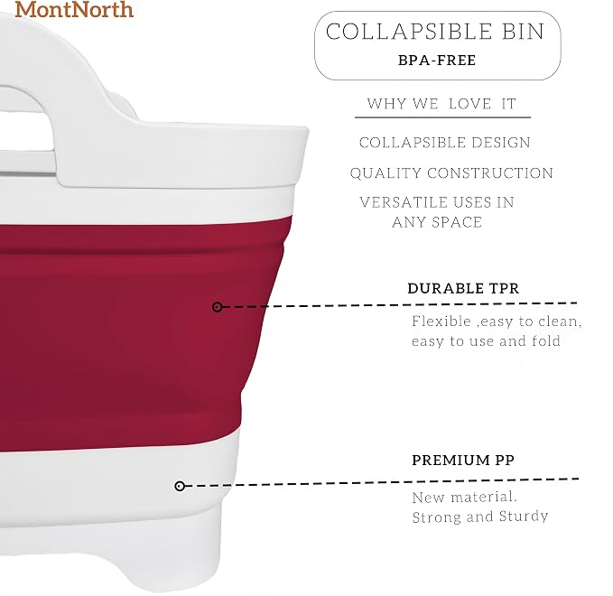 Collapsible Wash Basin 9L, Foldable Dish Tub with Drain Plug, Portable Collapsible Dish Basin, Camping Sink for Washing Dishes, Laundry & Kitchen Use (Viva Magenta) - Image 5