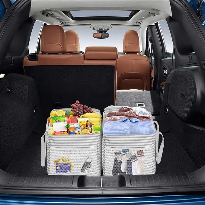 LHZK Standing Extra Large Utility Tote Bag with Metal Wire Frame and the Sides Rinforced, Extra Large Tote Bag with Handle, Reusable Grocery Bags Foldable, Beach Bag, Car Tote (Gray) | 22.5×10.5×12 inch - Image 3