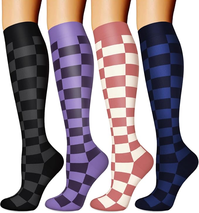 Compression Socks for Women & Men Circulation (4 Pairs) 15-20 mmHg is Best Support for Nurses Running Hiking Travel by BLONGW