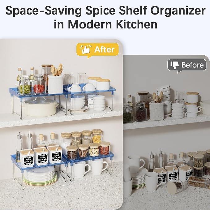 STARLATTA Acrylic Cabinet Organizer Shelf,2 Pcs Stackable Kitchen Counter Shelves,Spice Rack,Countertop Organizers,Clear Plastic Storage Organization for Makeup, Bathroom,Cupboard,Desk,Pantry - Image 4