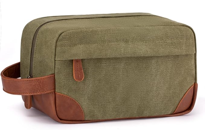 Vorspack Canvas Travel Toiletry Bag for Men, Medium, Green | Water-Resistant Travel Bag for Toiletries, Large Capacity, Organized Compartment, Suitable for Shaving, Grooming, Accessories by Vorspack