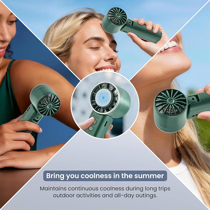 Foldable Handheld Fan with Ice Cooling - 4 Speed Rechargeable Mini Portable Fan, Ultra-Lightweight Personal Air Cooler for Desk, Travel and Makeup, Green - Image 5