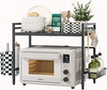 2 Tier Expandable Microwave Stand countertop,Microwave Oven Rack | microwave shelf, storage shelf for pans &appliances,with Paper Towel Holder and Baskets，8 Hooks,55lbs max load,Black by NETELOfficial
