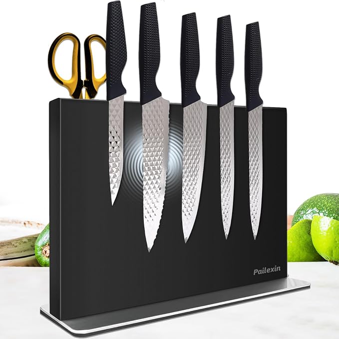 Magnetic Knife Block Without Knives—Black Stainless Steel Double-Sided Magnetic Knife Holder Stand with Strong Magnets, Knife Storage Organizer for Kitchen Counter top by Unknown