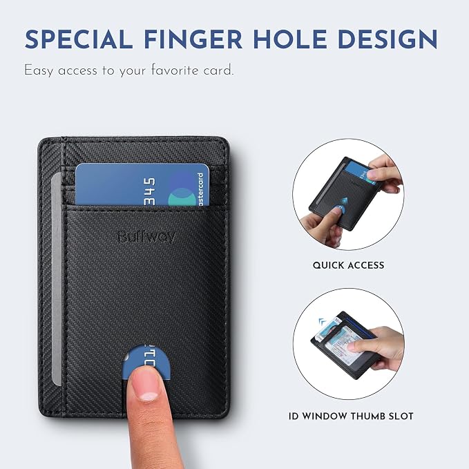 Buffway Slim Minimalist Front Pocket RFID Blocking Leather Wallets for Men and Women - Peak Black - Image 4