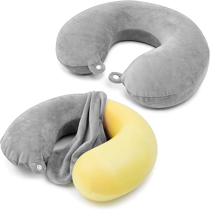 2 Packs Travel Neck Pillow Cover, Reusable U Shaped Washable Soft Smooth Airplane Pillow Cover by Philbinden