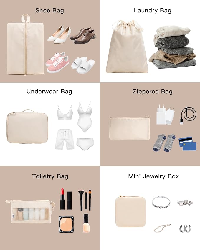 9 Set Packing Cubes for Carry on Suitcase Travel Organizer Bags for Luggage Suitcase Organizer Bags Packing Cube Set for Packing Women Men (Beige) - Image 6
