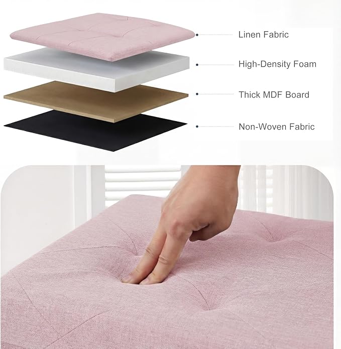 DUMOS 43 Inch Folding Storage Ottoman Bench, Large Ottoman with Storage | Storage Chest with Thicker Foam Padded Seat, End of Bed Foot Rest Stool for Bedroom Living Room Entryway, Load 660 lbs, Pink - Image 5