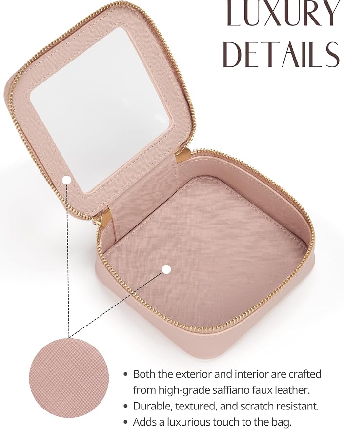 Clear Makeup Bag with Zipper, Set of 2, Mini and Medium, Mauve Pink | Clear Travel Bags for Toiletries, Structured Cosmetic Case for Women, Waterproof PU Leather, Wide Open Portable Car Organier - Image 5