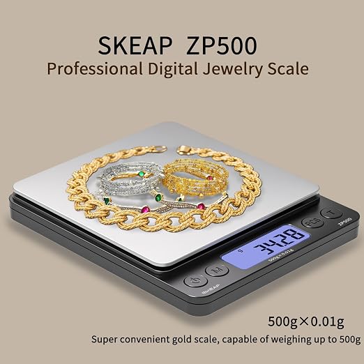 SKEAP Digital Jewelry Scale – 500g x 0.01g Precision Gold Scale for Jewelers & Collectors, Digital Coin Scale with Backlit LCD, Tare Function– Ideal for Gemstones, Bullion & Coins. - Image 2