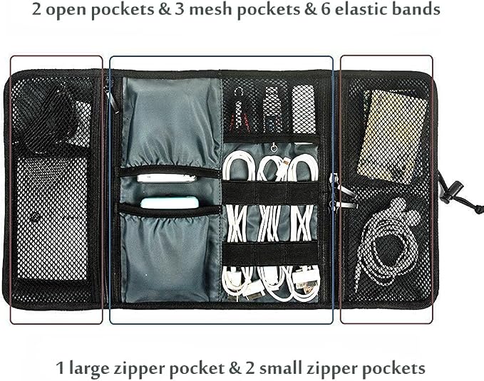 ProCase Electronic Organizer Cord Pouch, Travel Cable Charger Phone Accessories Bag Organizer Roll up Tech Carrying Case for USB Cables SD Memory Cards Earphone Flash Hard Drive –Black - Image 2