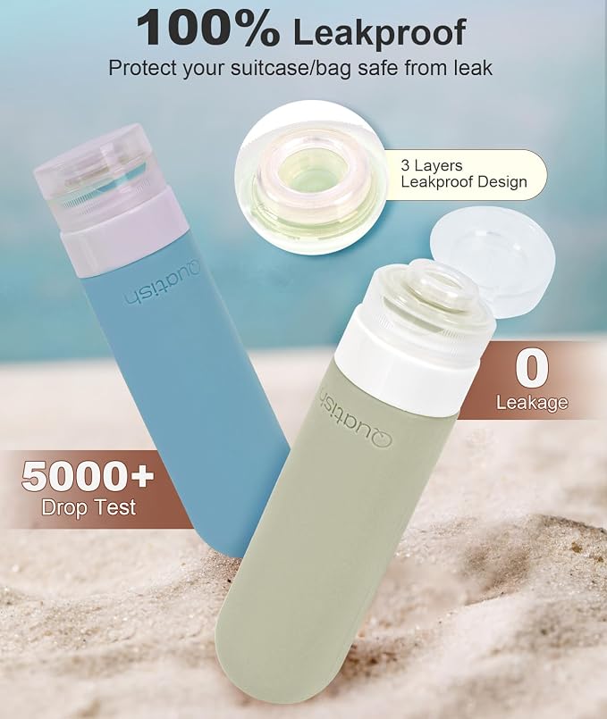 Quatish Travel Bottles for Toiletries, Original Patented Leak Proof Travel Size Containers, 3 oz Tsa Approved Silicone Shampoo and Conditioner Bottles, 4 Pack, Morandi - Image 3
