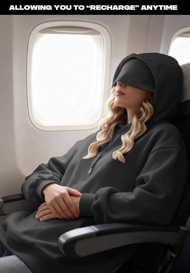 Unisex Travel Hoodie with Eyemask Fleece Sweatshirt Fall Winter | Airplane Hoodie with Multi Pockets & Eye mask Womens Sweatshirts Comfort Pullover Fleece Sweaters Fashion Tops for Couples - Image 2