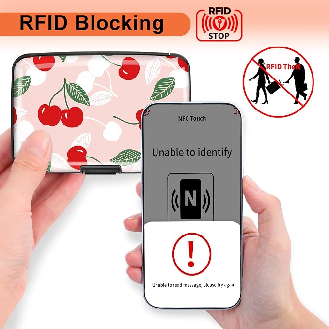 Mayski 2 Pack Credit Card Holder for Women RFID Blocking Wallet, Cherry | Card Wallets for Women Small Mini Business Metal Accordion Aluminum Alloy Hard Case for Men - Image 2