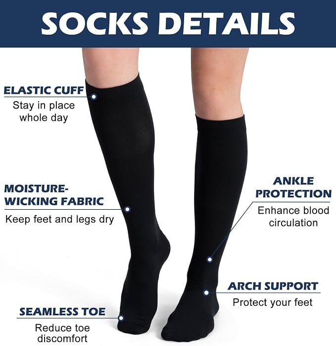 (3 pairs) Compression Socks 20-30 mmHg Long Knee High Socks for Women Men Support Athletic Travel Daily Wear - Image 4