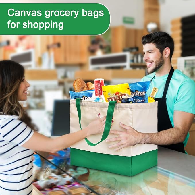 Reusable Grocery Bags Heavy Duty, 8.3 gal Foldable Large Canvas Tote Bag with Handles, Holds 60 lbs Canvas Shopping Bags - Image 2