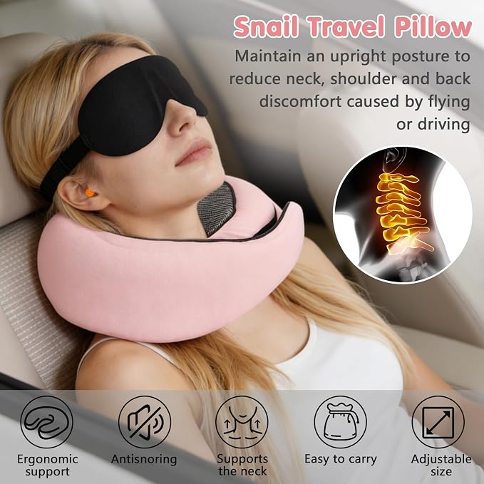 Memory Foam Neck Pillow,2026 World Cup Travel Pillow,Neck Pillow Airplane with Eye Mask & Ear Plugs,Memory Foam 360 Degree Support Stowable Pillows for Airplanes Offices and Cars (Pink) - Image 6
