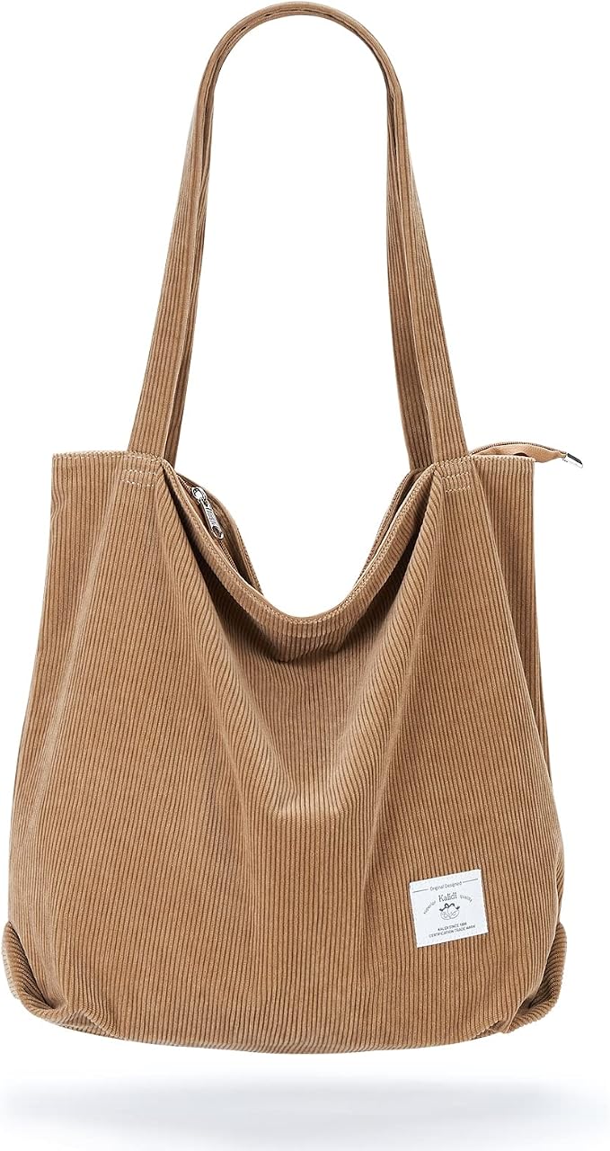 KALIDI Women Corduroy Tote Bag Zipper Casual Tote's Handbag Big Capacity Shoulder Bag with Pockets by KALIDIFANCYFOREST