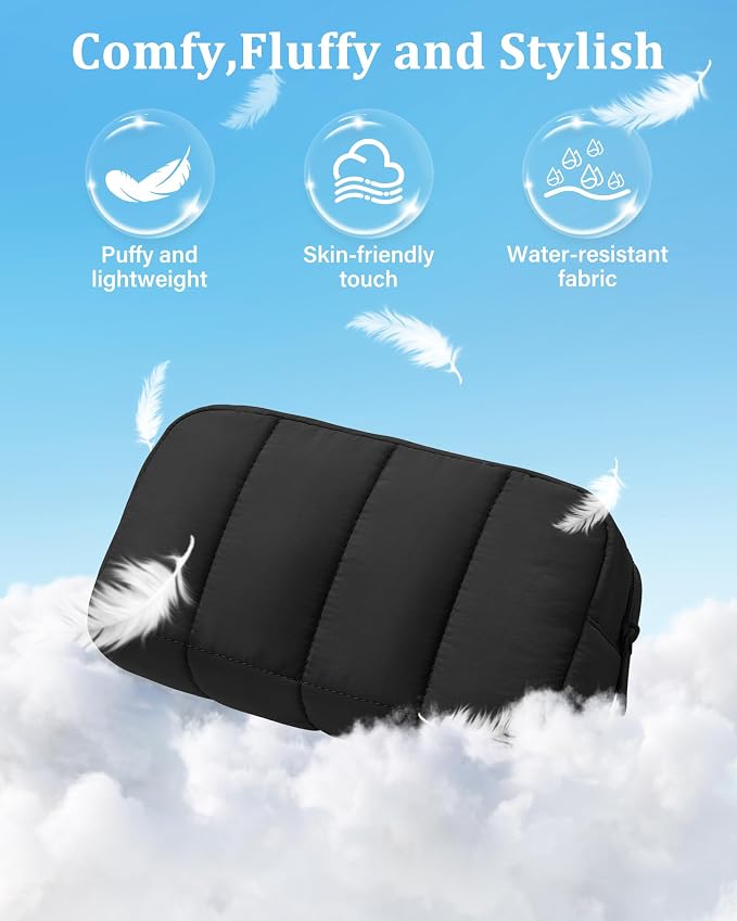 2 Pcs Makeup Bag Travel Toiletry Bag for Women Puffy Padded Cosmetic Pouch Purse Wide-open Makeup Organizer Case Travel Essentials - Image 3