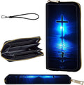 Wallet,Leather Long Wallet Suitable For Ladies And Teenagers - Detachable Wristband + RFID Travel Wallet With Card Slot - Blue Water Cross by Unknown