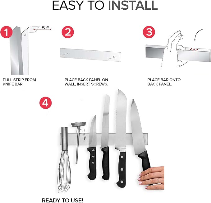 Modern Innovations Magnetic Knife Holder for Wall and Fridge - 12" Knife Magnetic Strip, Magnet Kitchen Knife Holder and Rack, Stainless Steel Magnetic Knife Bar for Kitchen Utensils - Image 3