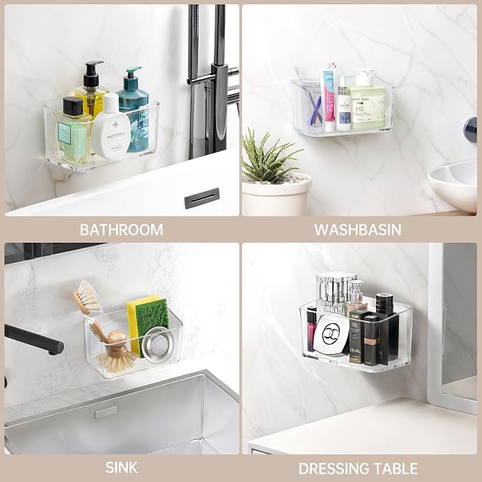 PAVSTINE 2 Pack Clear Shower Shelf, Adhesive Bathroom Shower Shelves | Wall Mounted Bathroom Shower Organizer, No Drill Shower Shelves with Self Adhesive Tape, Transparent - Image 6