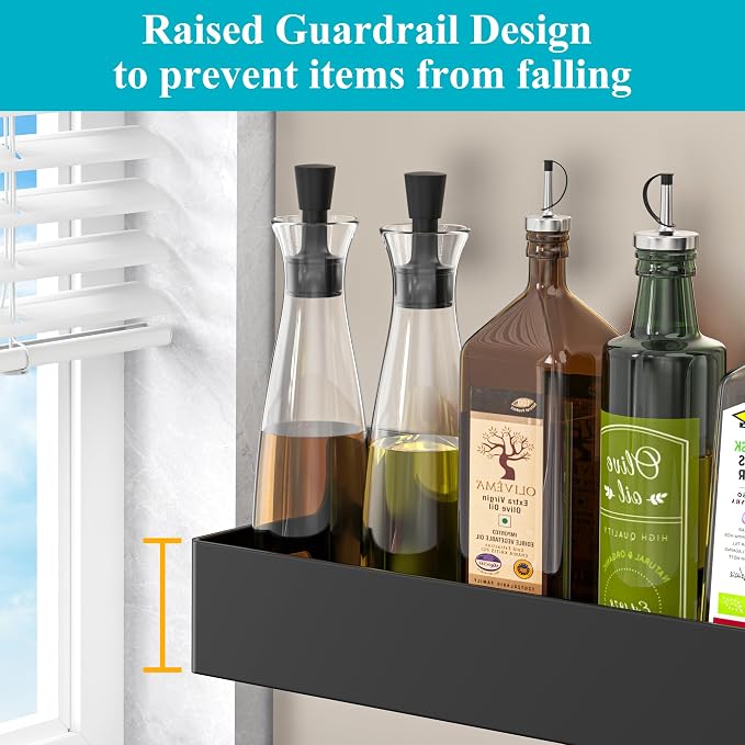 HuggieGems Black Magnetic Spice Rack for Refrigerator, 4 Pack | Kitchen Magnetic Shelf for Fridge, Spice Organizer and Storage, Baby Bottle Holder for Fridge, Magnetic Tea Bag Organizer - Image 7