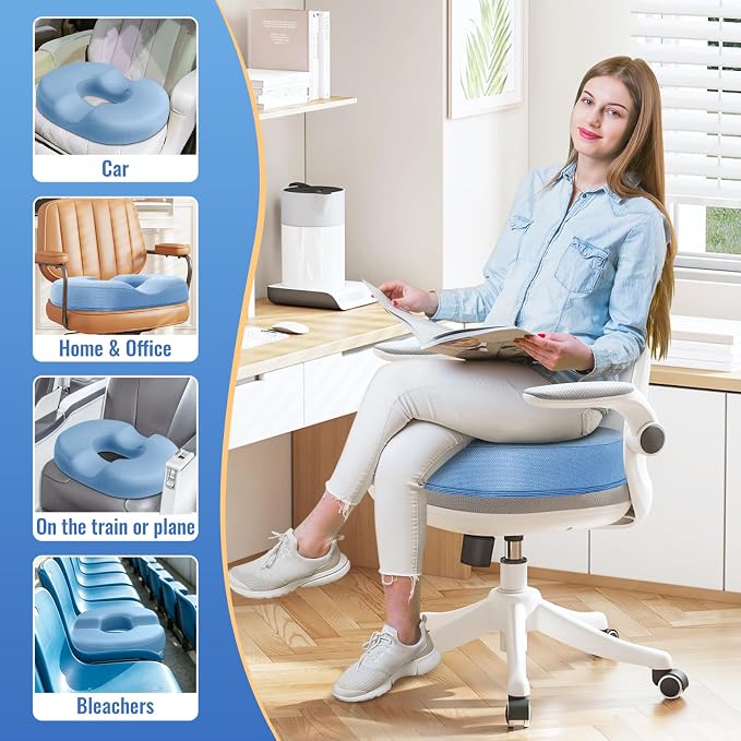 CloudBliss Donut Pillow Stadium Seat Cushion for Tailbone Pain Relief and Hemorrhoids, Memory Foam Seat Chair Cushion, Portable Seat Cushions for Bleachers, Car, Home & Office - Image 6