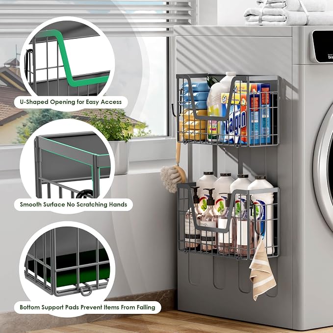4 Pack Magnetic Shelf for Fridge, Fruit Potato and Onion Storage Bins, Magnetic Spice Rack for Kitchen Pantry Laundry Organizer, Metal Baskets Side of Fridge Organizers and Storage (Grey) - Image 4