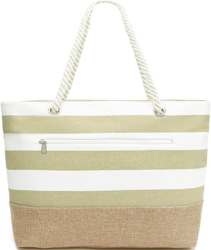Fammart Beach Bags Waterproof Sandproof for Women, Large Canvas Pool Bag with Leakproof Wet Pocket & Zipper Cruise Essentials by Fammart