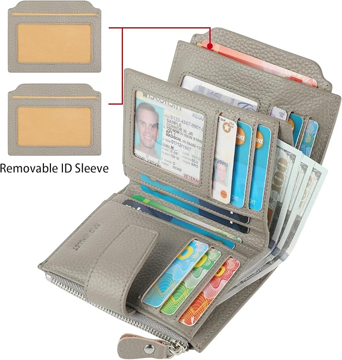 Small Compact Women Wallet RFID Blocking Genuine Leather Bifold Purse with ID Windows - Image 2