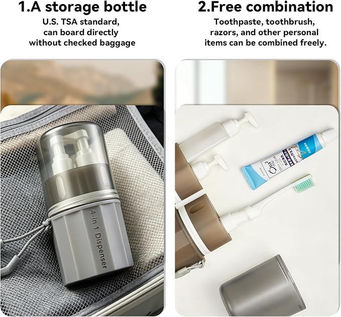 4 in 1 Travel Dispenser，Unbreakable Silicone Travel Dispenser Bottle, Vacuum Suction Wall Mounted Refillable Containers,Leakproof Toiletry Containers for Shampoo, Lotion, Baby Care-Grey. - Image 6