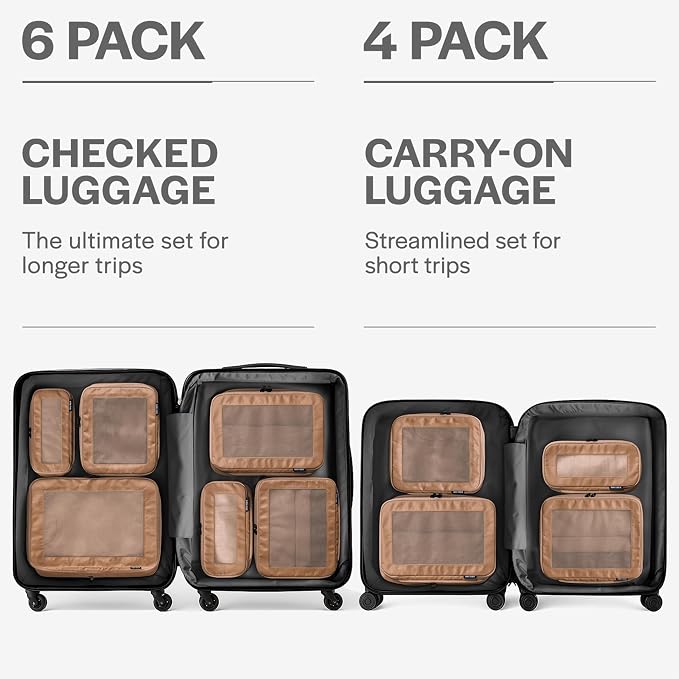 Compression Packing Cubes for Travel - Luggage Organizer Bags - Double Zipper Packing Cubes for Suitcases (12-Pack, Mocha) - Image 4