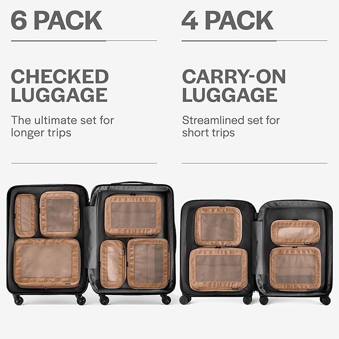 Compression Packing Cubes for Travel, 4-Pack, Mocha | Solves overpacking, 4-Piece set fits most carry-ons, 50% Space savings, Compression luggage organizer bags - Image 4