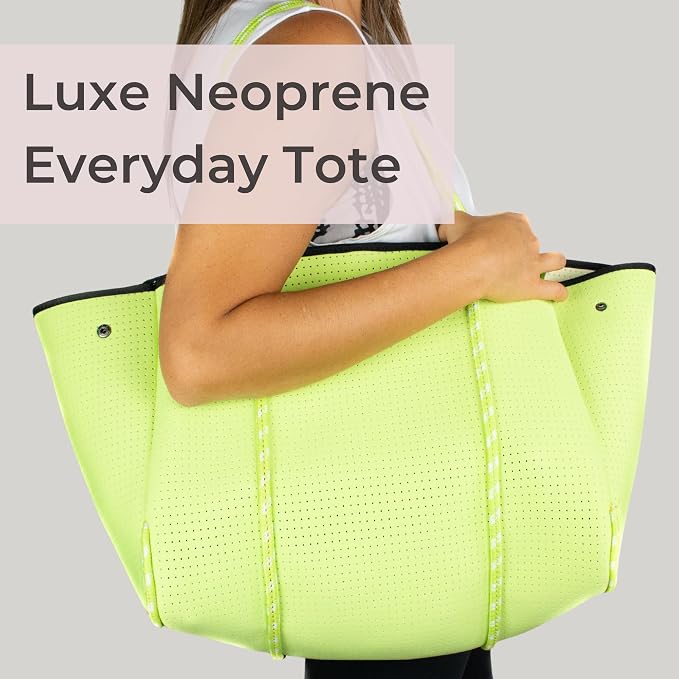 POPUPS Large Neoprene Tote Bag for Women - Everyday Designer Handbag for Travel Work and Beach with Pockets and Zipper Pouch - Image 2