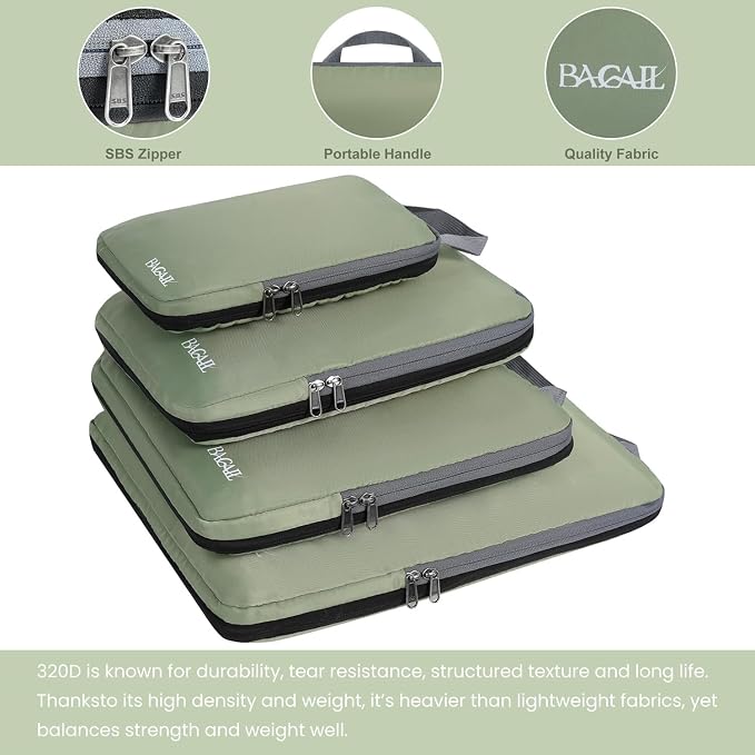 BAGAIL 4 Set/6 Set/8 Set Compression Packing Cubes Travel Accessories Expandable Packing Organizers (Cloth Pattern, 4-Matcha Green) - Image 5