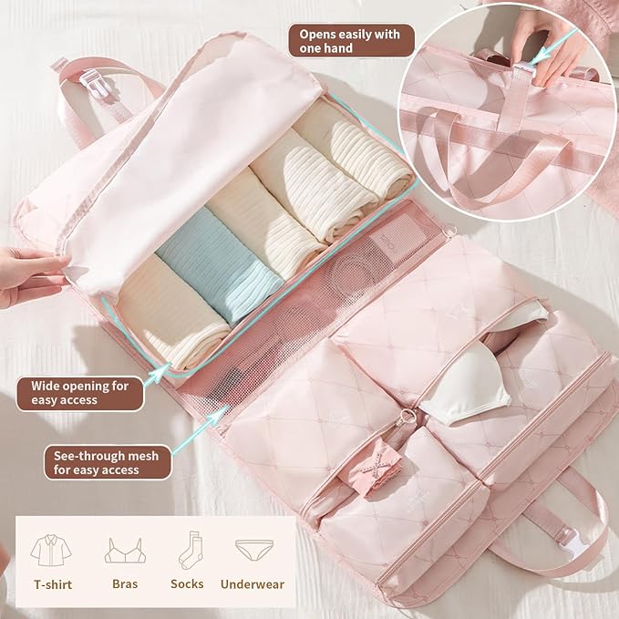 7-in-1 Travel Storage Bag, Foldable Hanging Packing Cube with Compartments for Clothes, Gray - Image 3