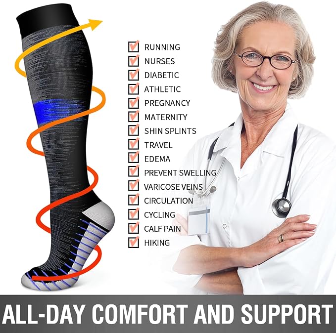6 Pack Copper Compression Socks for Women and Men Circulation-Best Support for Medical,Running,Nursing,Athletic - Image 6