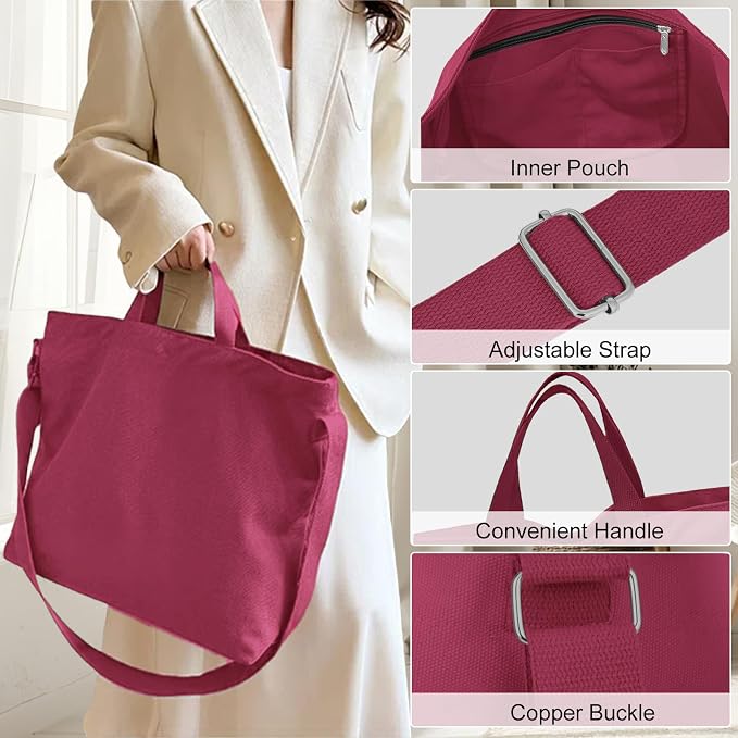 Women's Canvas Tote Bag inside Out Bag with Adjustable Crossbody Strap for Work Travel Shopping Durable Handbag for Men - Image 5