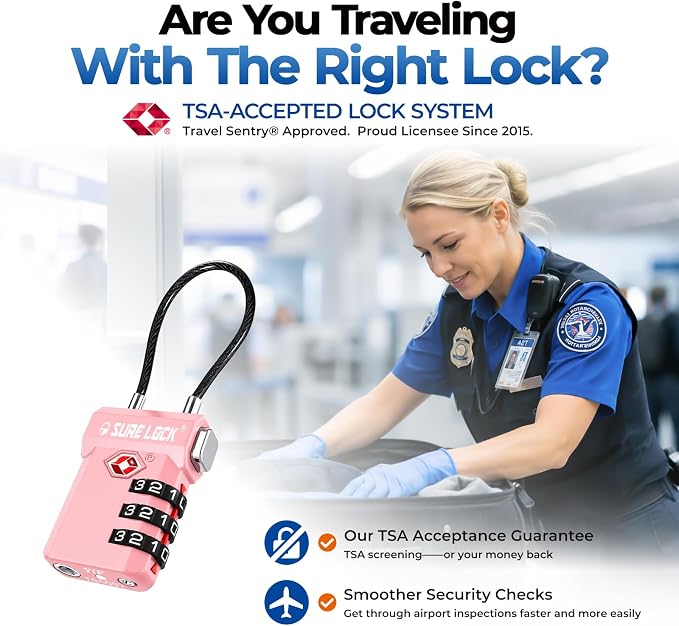 SURE LOCK TSA Approved Luggage Locks with Open Alert Indicator, 3 Digit Combination Cable Travel Lock for Suitcase, Backpack, Gym Locker, Toolbox, Carry On & Travel Bag - Image 2