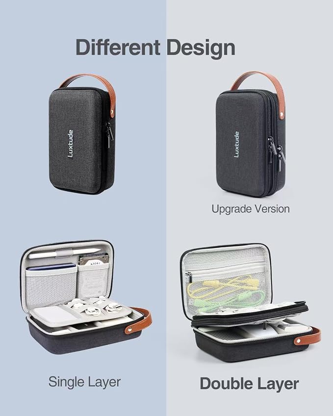 Charger Organizer Travel Case, Double Layer Electronics Organizers | Hard Shell Zipper Case for Electronics, Travel Essentials, Black (External Size 8.5 x 5.9 x 3.1 Inch) - Image 3