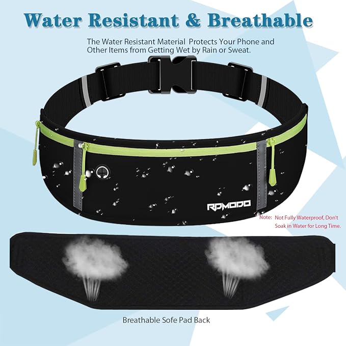 Fanny Pack for Women Men, Slim Running Belt Waist Bag Outdoor, Black | Water Resistant Running Phone Holder, 3 Pockets, Adjustable Money Belt, Running Pouch for iPhone Pro Max Xr SE Samsung Series - Image 2