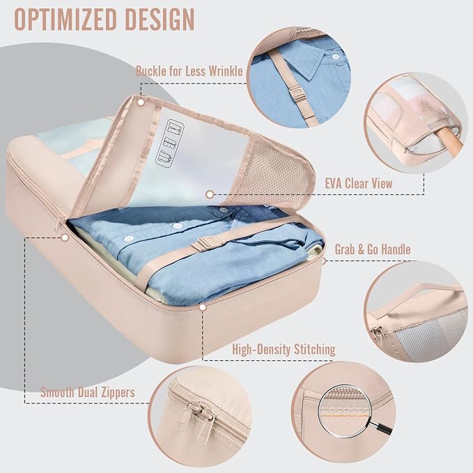 Veken 8 Set Packing Cubes for Travel Essentials,Anti-Wrinkle Buckled Suitcase Organizer for Shoe & Toiletry Bag,Carry On Luggage Bag with 99+ Count Mesh Holes for Airplane & College Dorm Accessories - Image 3