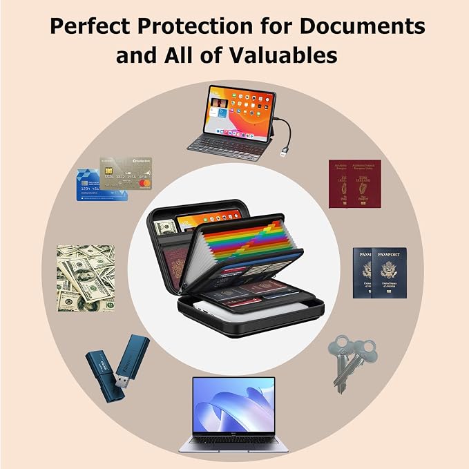 Fireproof Document Box with Lock & Shoulder Strap | Waterproof, Hard-Shell, Portable Fireproof Box Safe Storage with Pocket Accordion File Folder for Documents, Laptop - Image 6