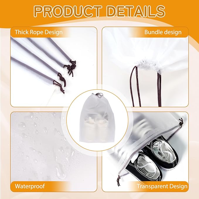 Shoe Bags for Travel, Waterproof Drawstring Shoe Bags for Packing | 15.7" x 11.8" Large Dustproof Portable Travel Shoe Storage Bags Travel Essentials Women and Men - Image 3