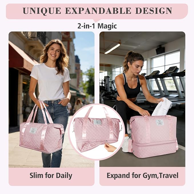Geestock Travel Duffle Bag - Weekender Overnight Bags for Women, Pink | Travel Bag with Expandable Shoe Compartment & Trolley Sleeve, Lightweight Carry On Bag with Drawstring Storage Pouch for Trip - Image 6